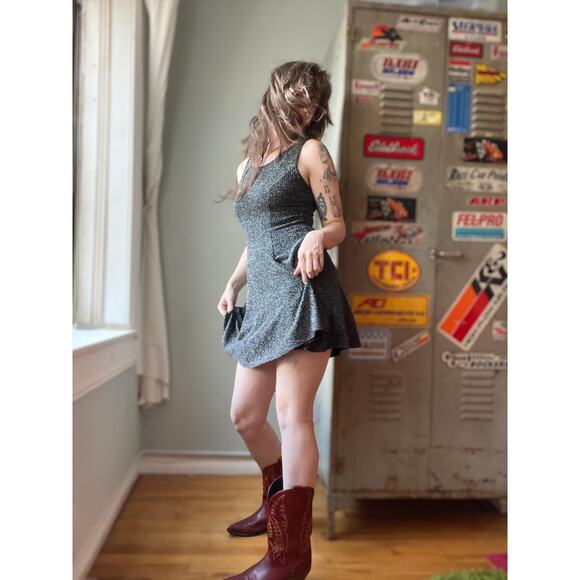 Vintage 90s Silver Lurex Mini Dress | 60s Mod Party Style | Metallic Knit | XS/S - Picture 4 of 10